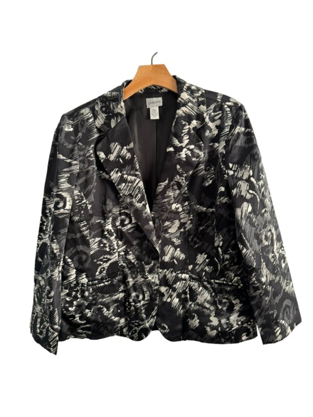 Chicos Silk Blend Blazer Size Large Black Multi Jacket Blazer - Picture 9 of 12